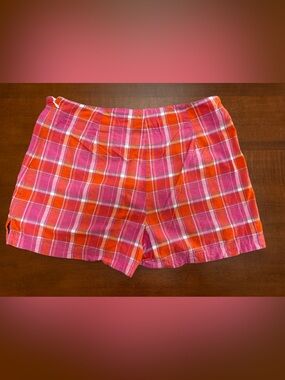 Powder Room Bright Pink & Orange Plaid Bermuda Shorts size ladies 7